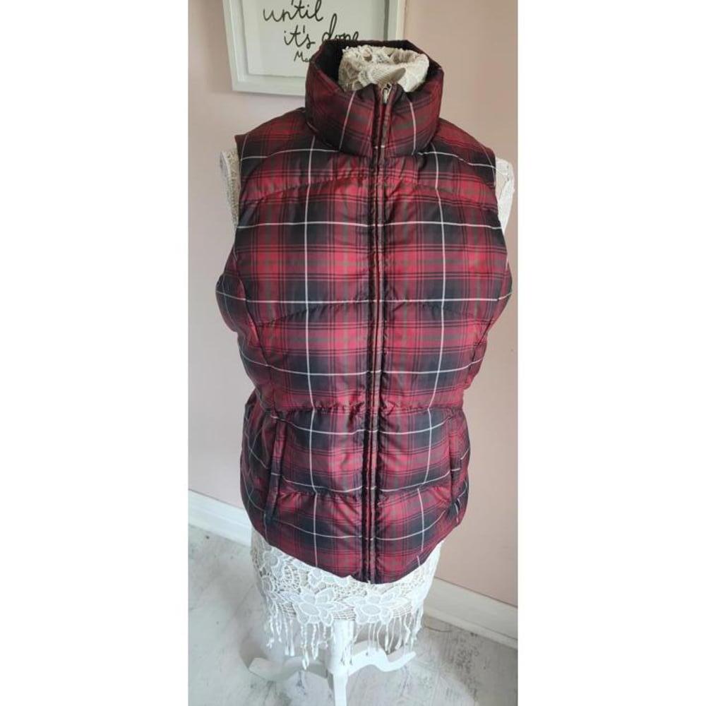 Flawess Eddie Bauer Plaid Zip Goose Down Puffer Vest - Red black Small